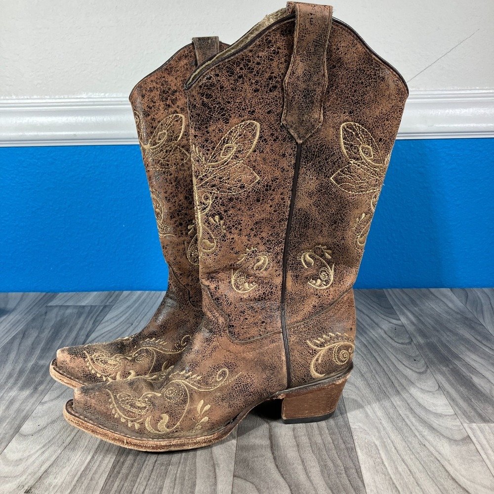 Circle G Corral Western Cowboy Boots Women's‎ 6.5 Distressed Brown Black Leather
